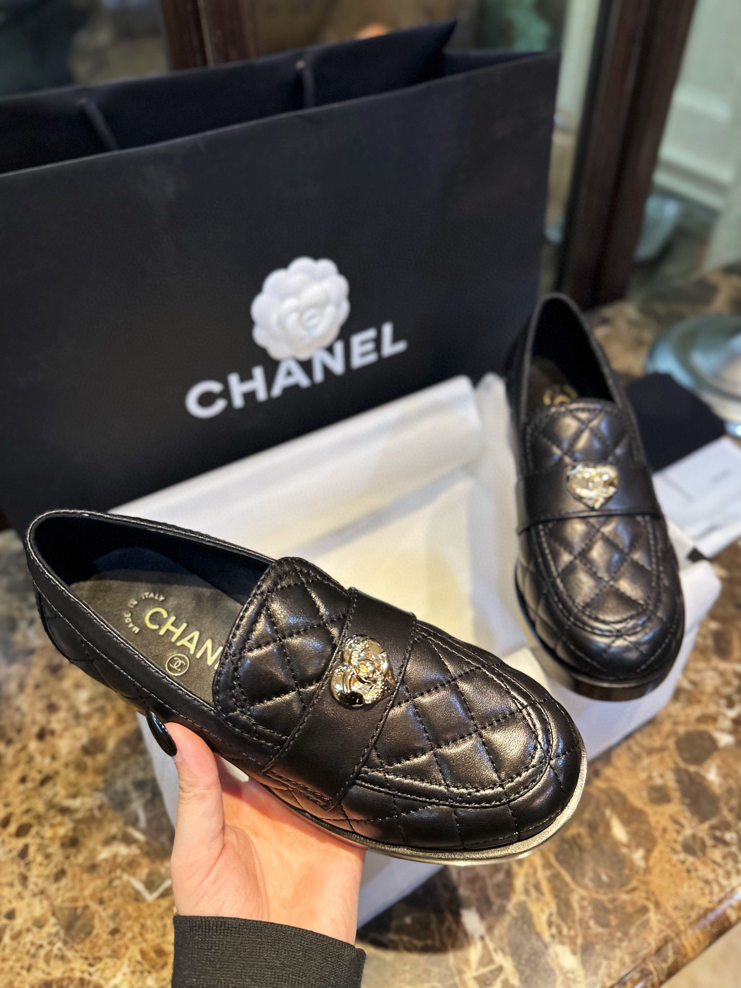 Chanel Diamond Heart Buckle Loafers