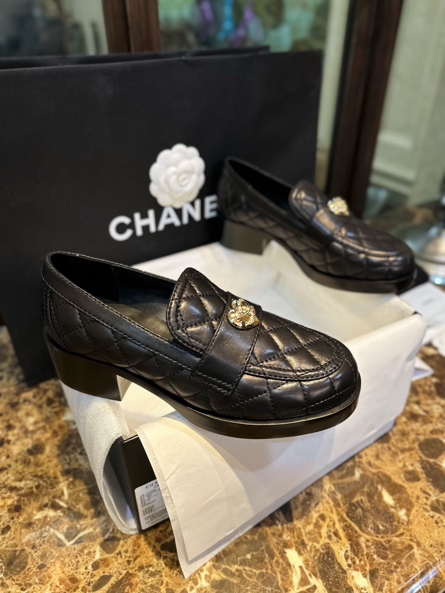 Chanel Diamond Heart Buckle Loafers