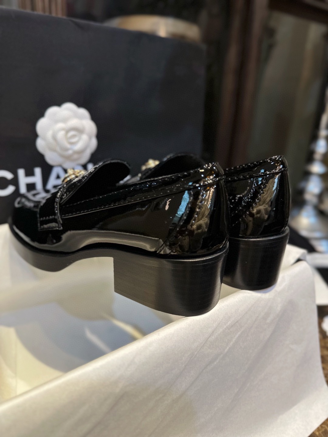 Chanel Patent Leather Heart Buckle Loafers