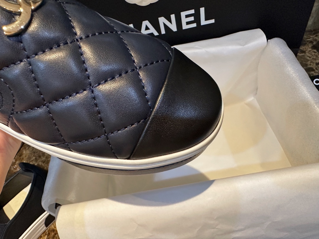 Chanel Blue and Black Patchwork Diamond Loafers