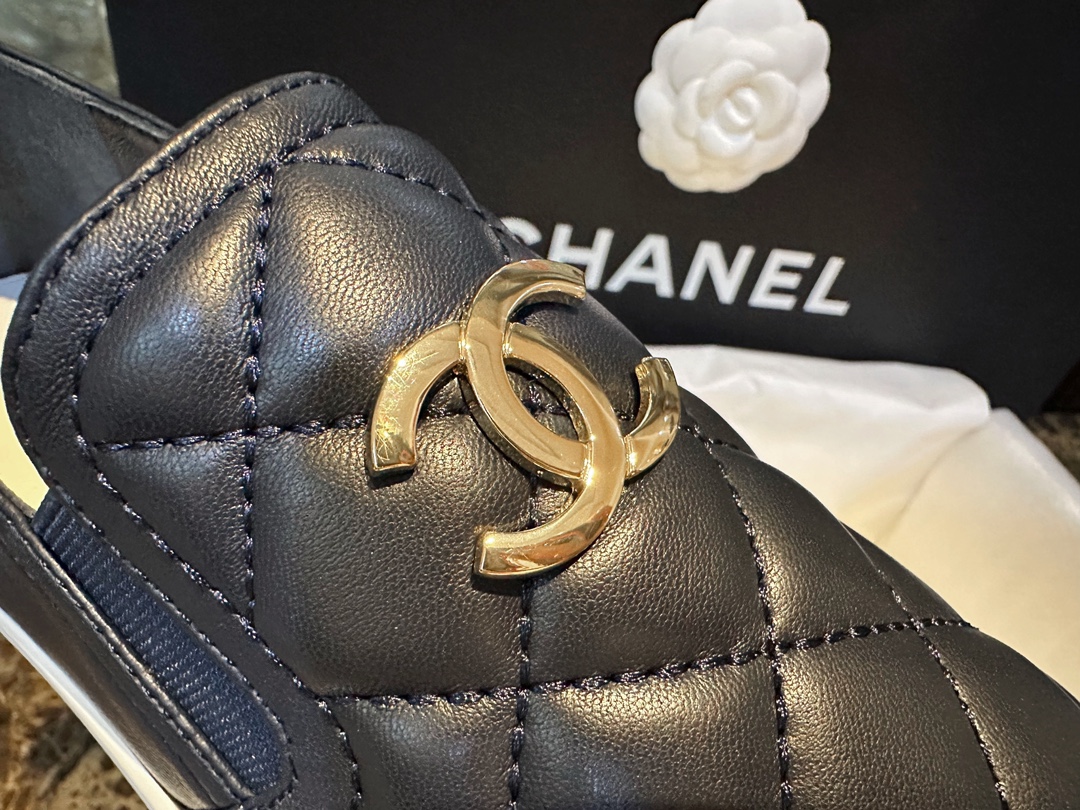 Chanel Blue and Black Patchwork Diamond Loafers