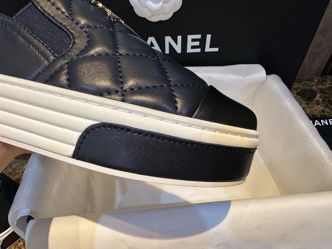 Chanel Blue and Black Patchwork Diamond Loafers