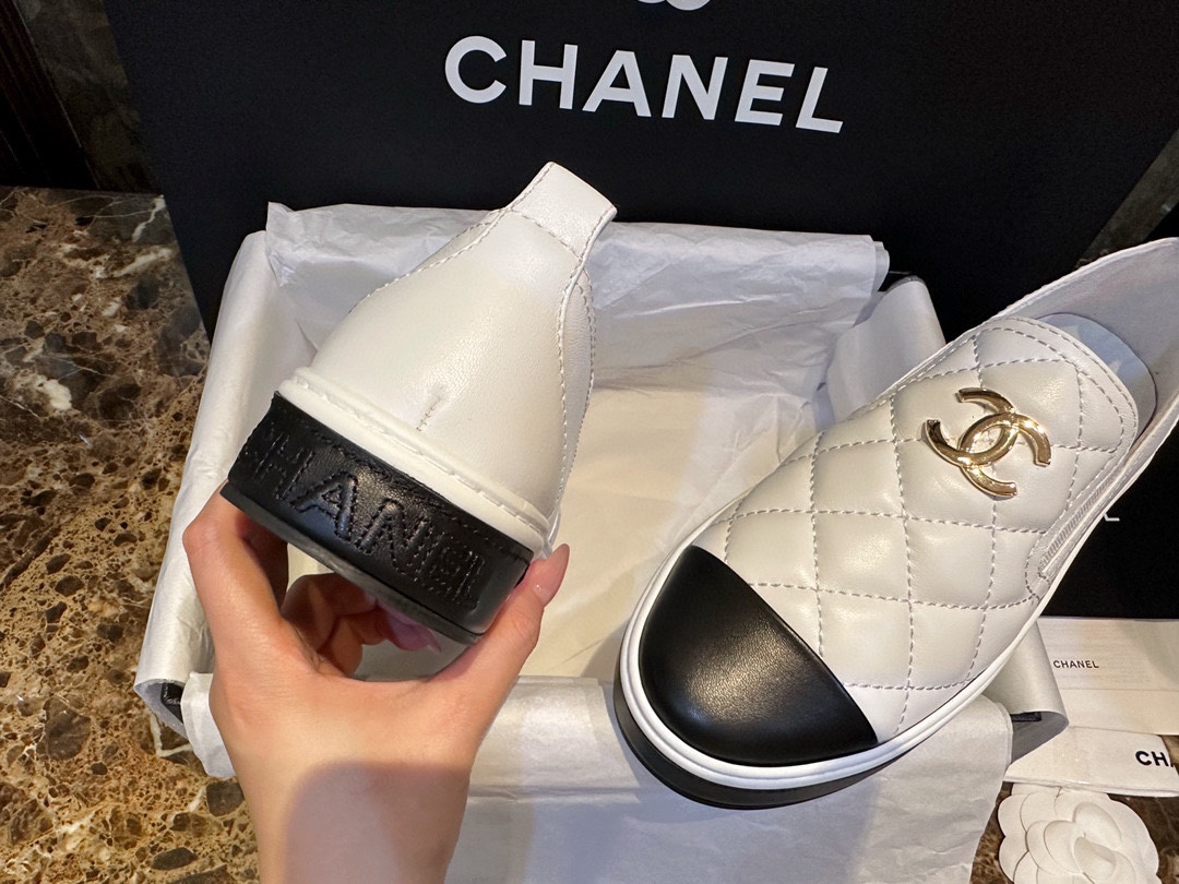 Chanel Black and White Diamond Loafers