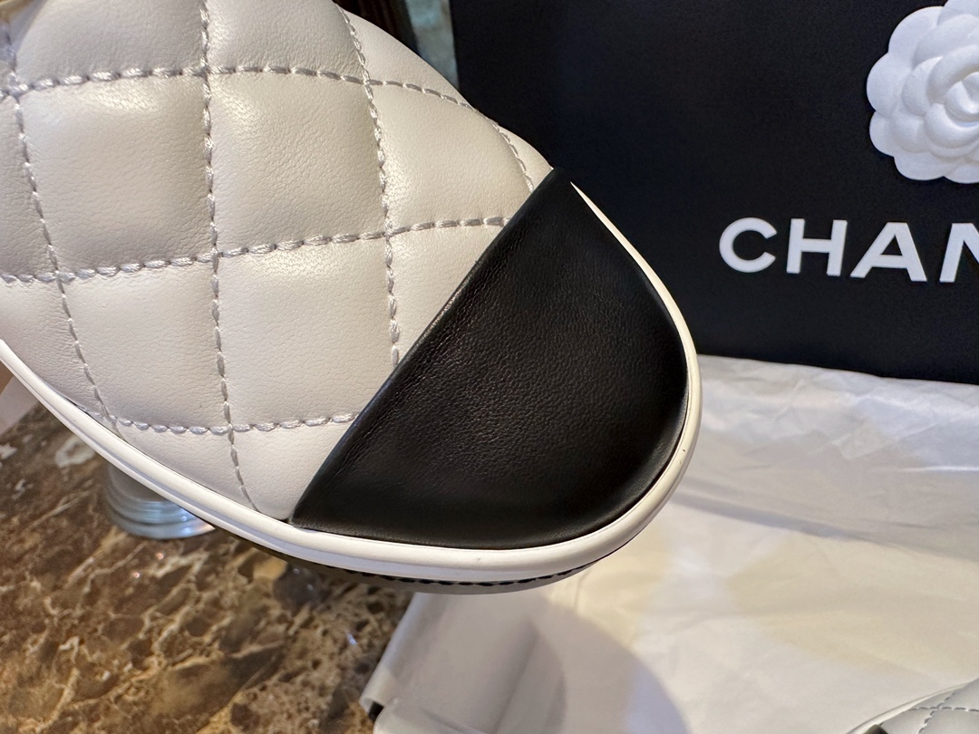 Chanel Black and White Diamond Loafers