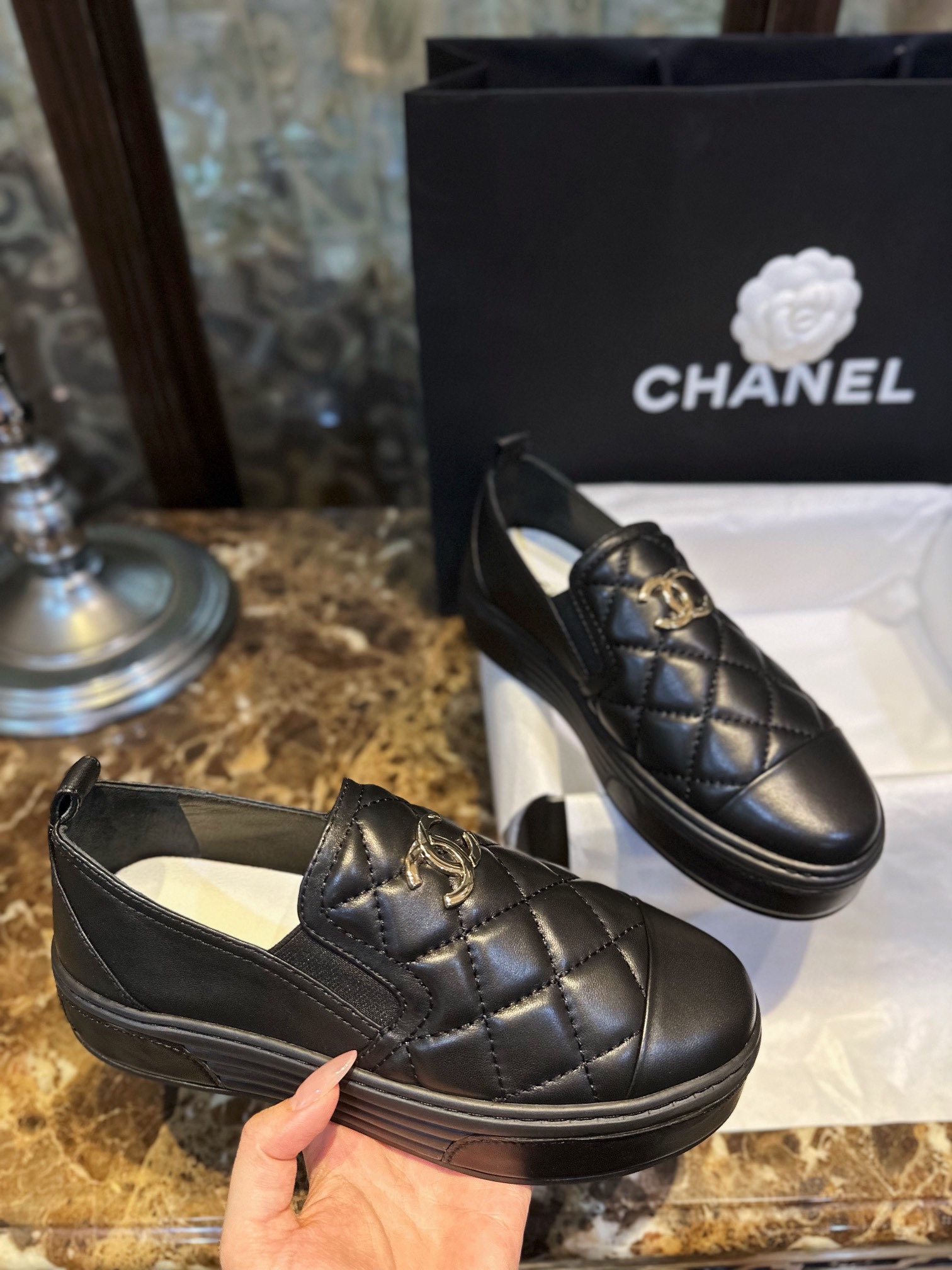 Chanel Black Diamond Loafers