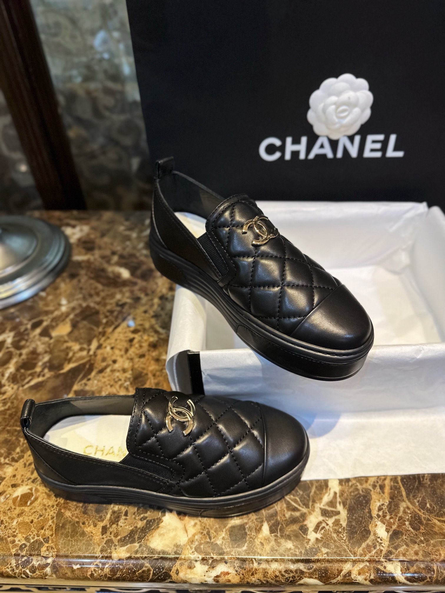 Chanel Black Diamond Loafers