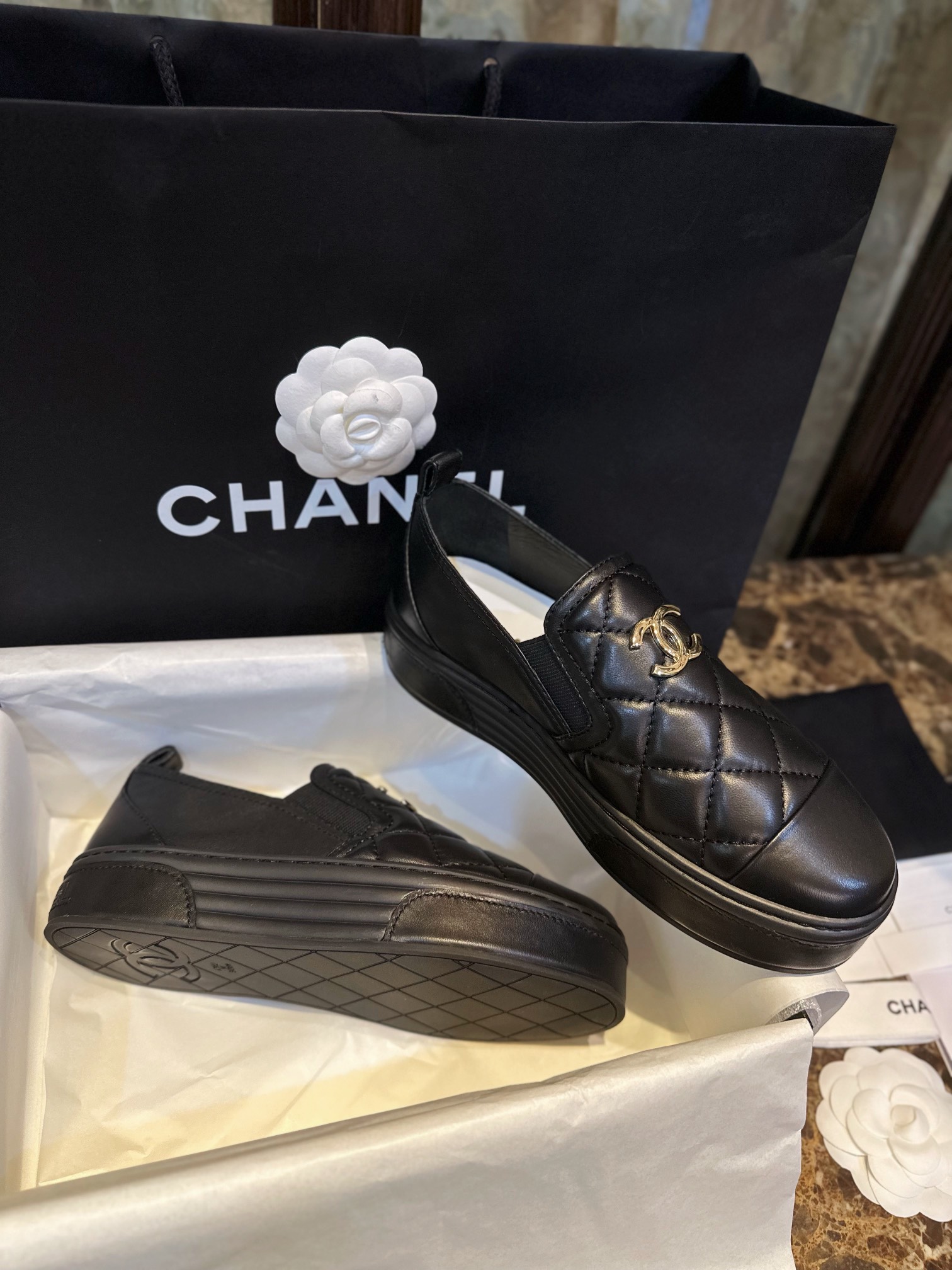 Chanel Black Diamond Loafers