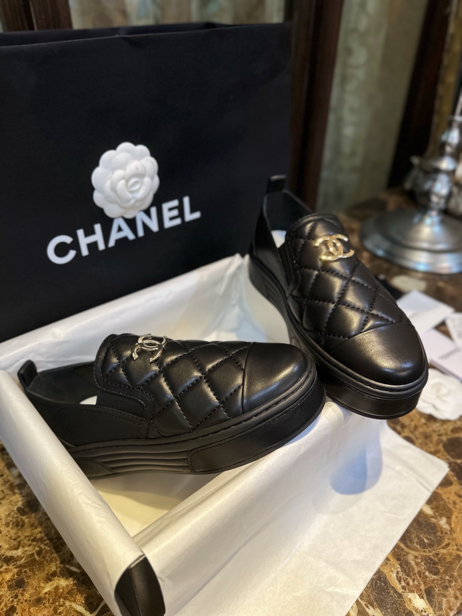 Chanel Black Diamond Loafers