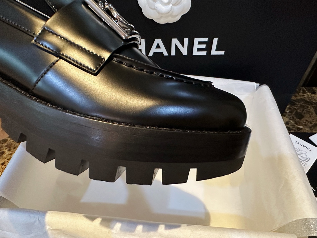 Chanel Platform Loafers with Silver Buckle