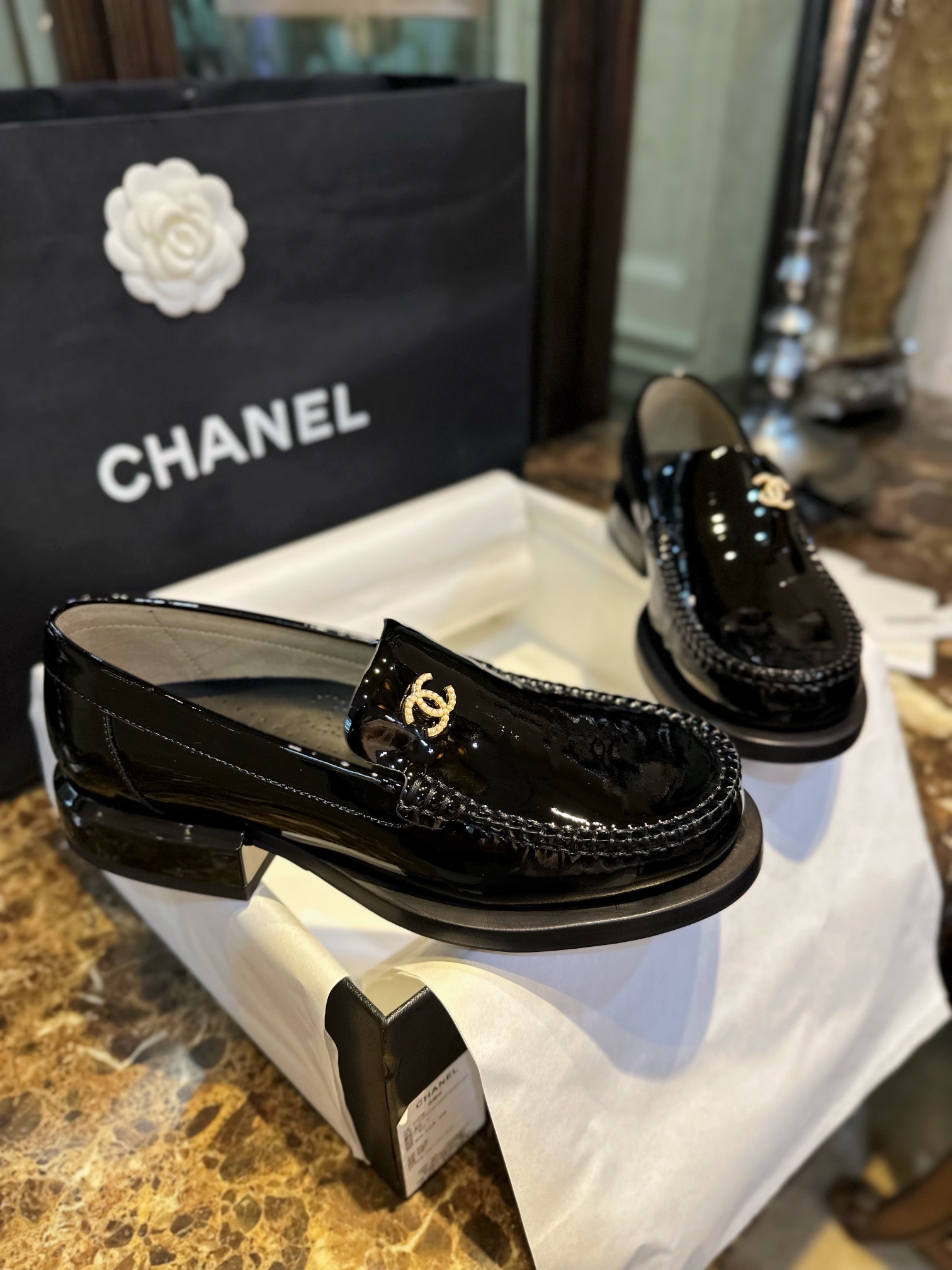 Chanel Big-Toe Patent Leather Loafers