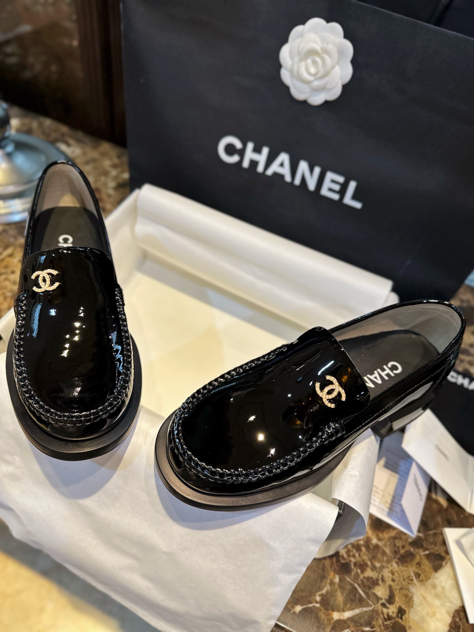 Chanel Big-Toe Patent Leather Loafers