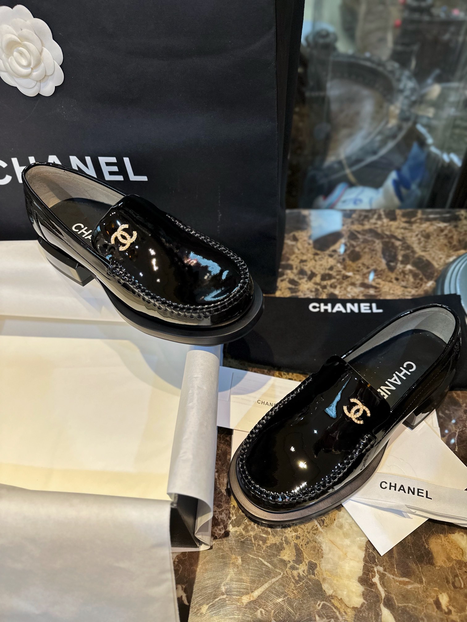 Chanel Big-Toe Patent Leather Loafers