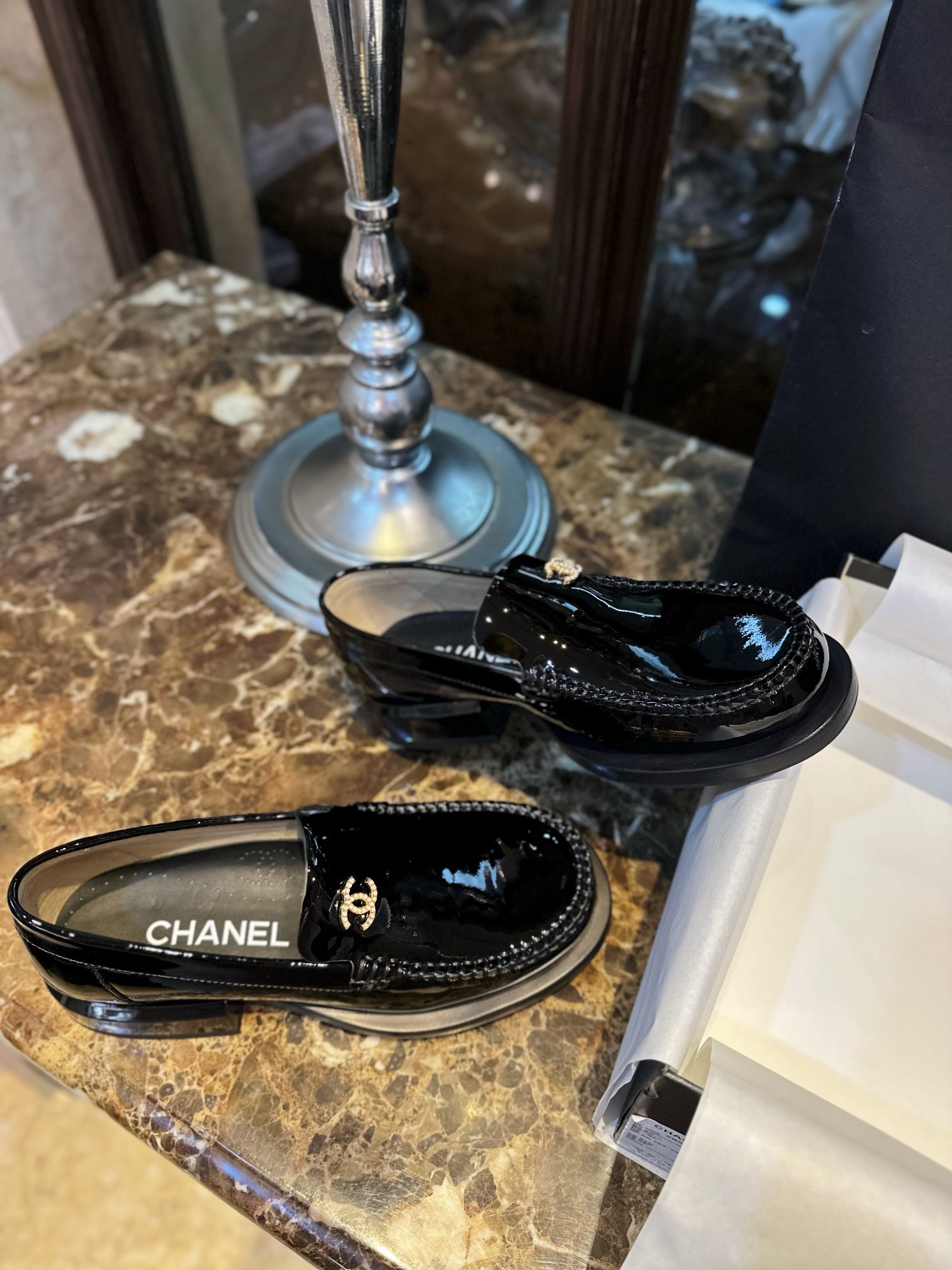 Chanel Big-Toe Patent Leather Loafers