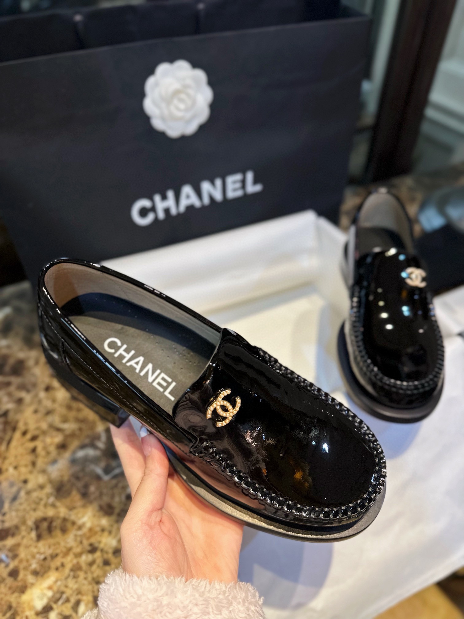 Chanel Big-Toe Patent Leather Loafers