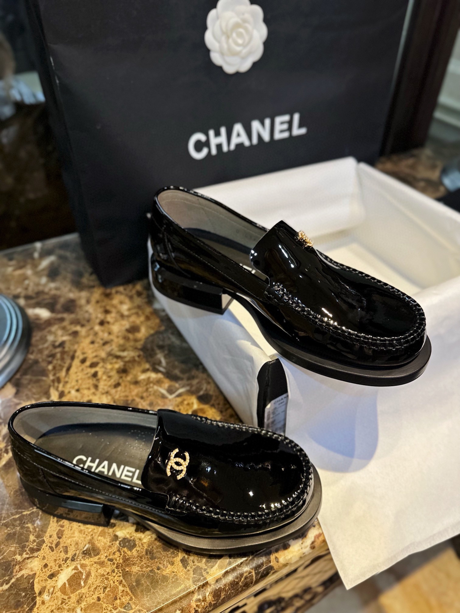 Chanel Big-Toe Patent Leather Loafers