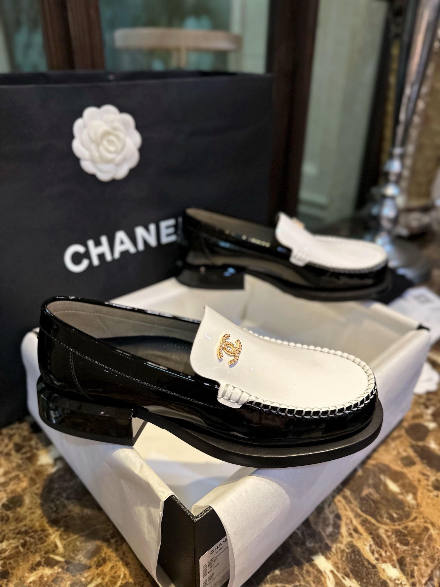 Chanel Big-Toe Patent Leather Loafers