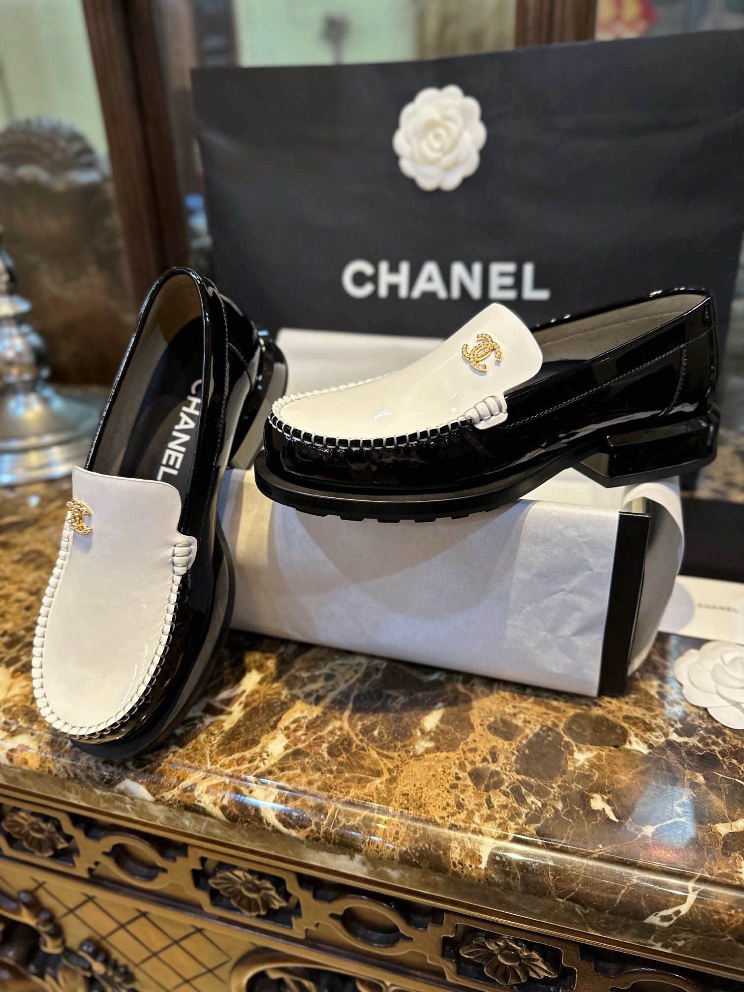 Chanel Big-Toe Patent Leather Loafers