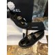 Chanel Black Patent Round Buckle Loafers