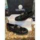 Chanel Black Patent Round Buckle Loafers