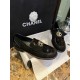 Chanel Black Patent Round Buckle Loafers