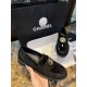 Chanel Black Patent Round Buckle Loafers