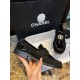 Chanel Black Patent Round Buckle Loafers