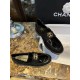 Chanel Black Patent Round Buckle Loafers