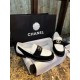 Chanel Black and White Round Buckle Loafers