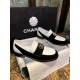 Chanel Black and White Round Buckle Loafers