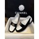 Chanel Black and White Round Buckle Loafers