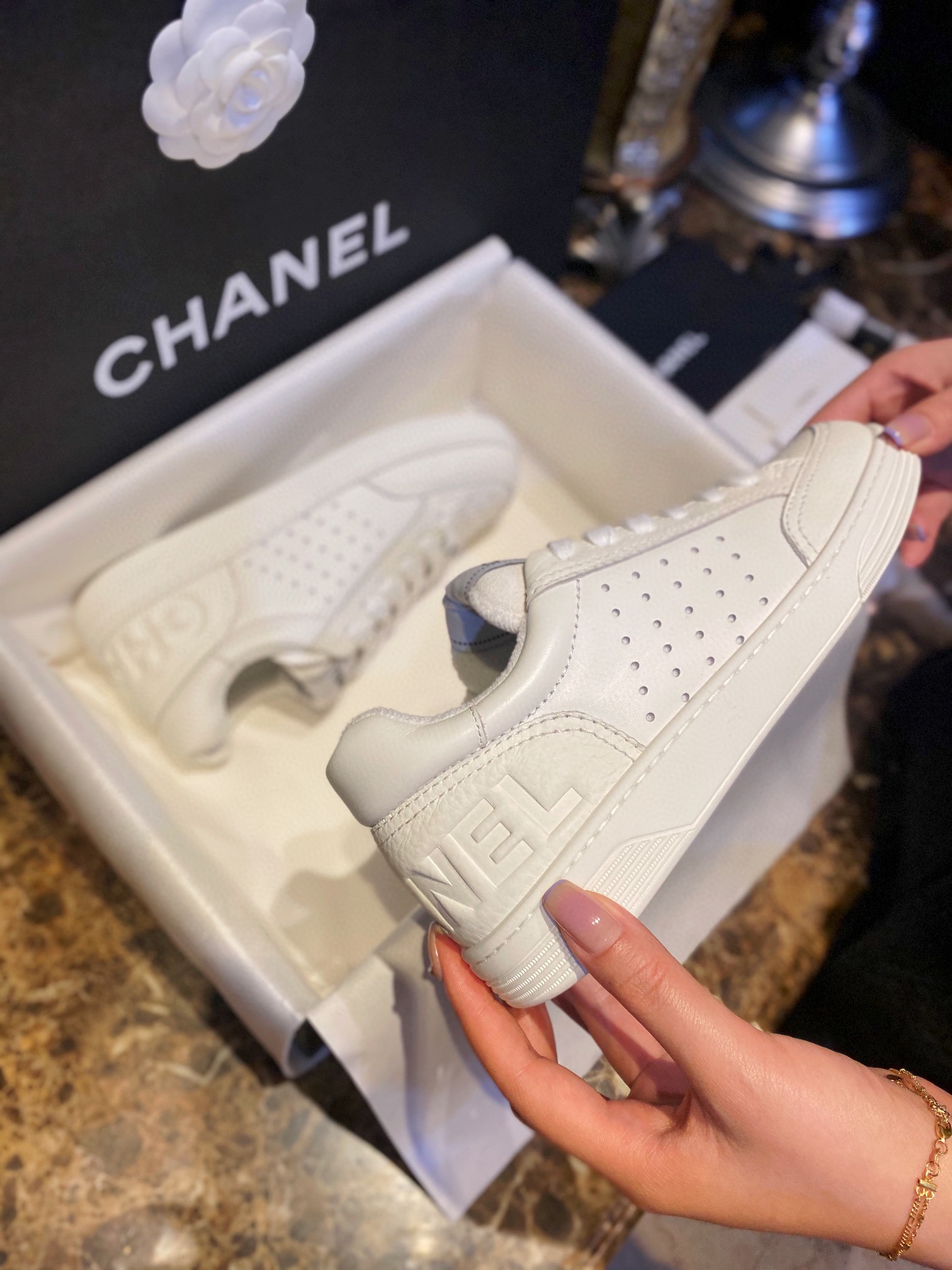 Chanel White Panda Skate Shoes