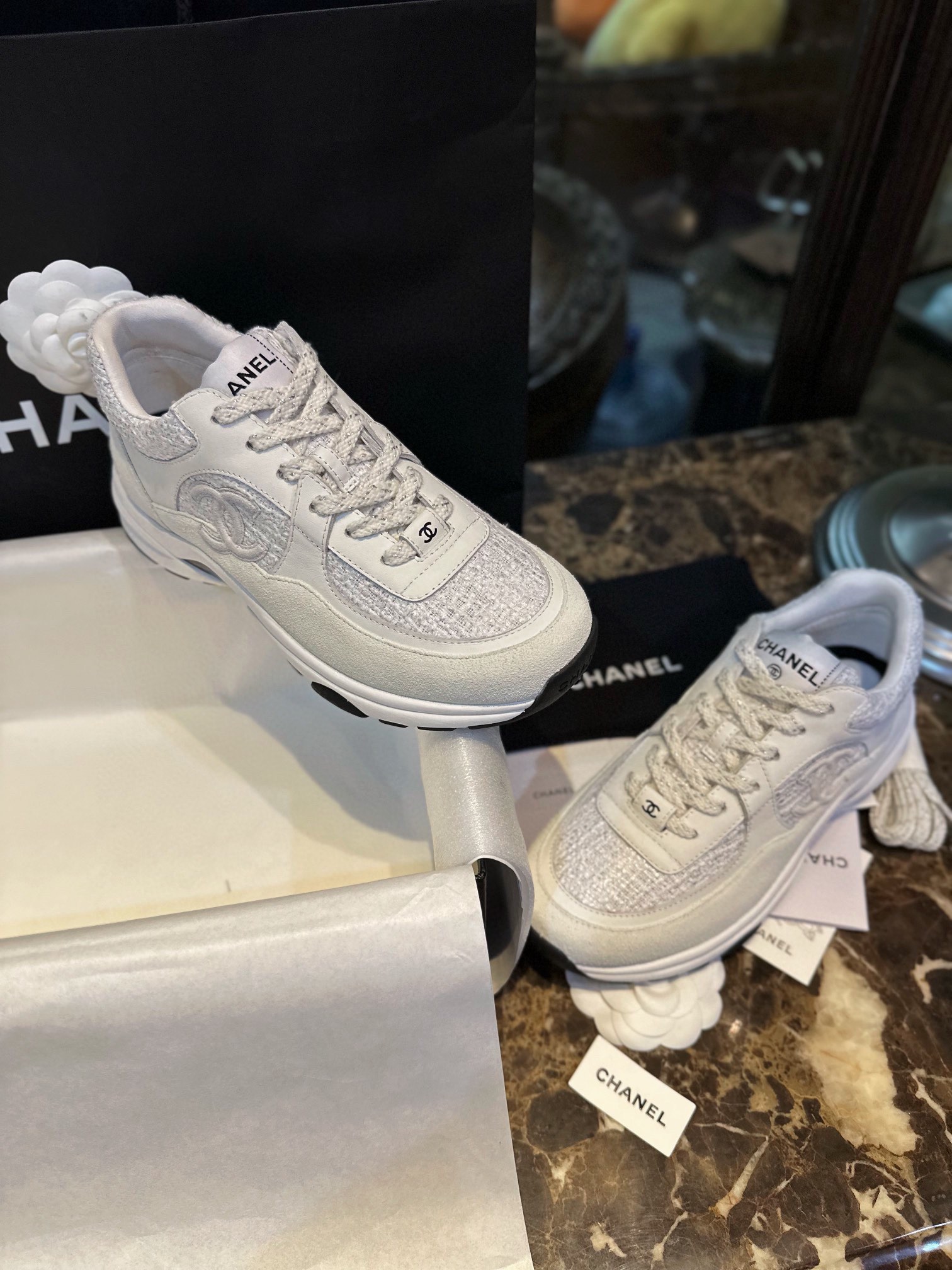 Chanel Snowflake Silver Fur Sneakers