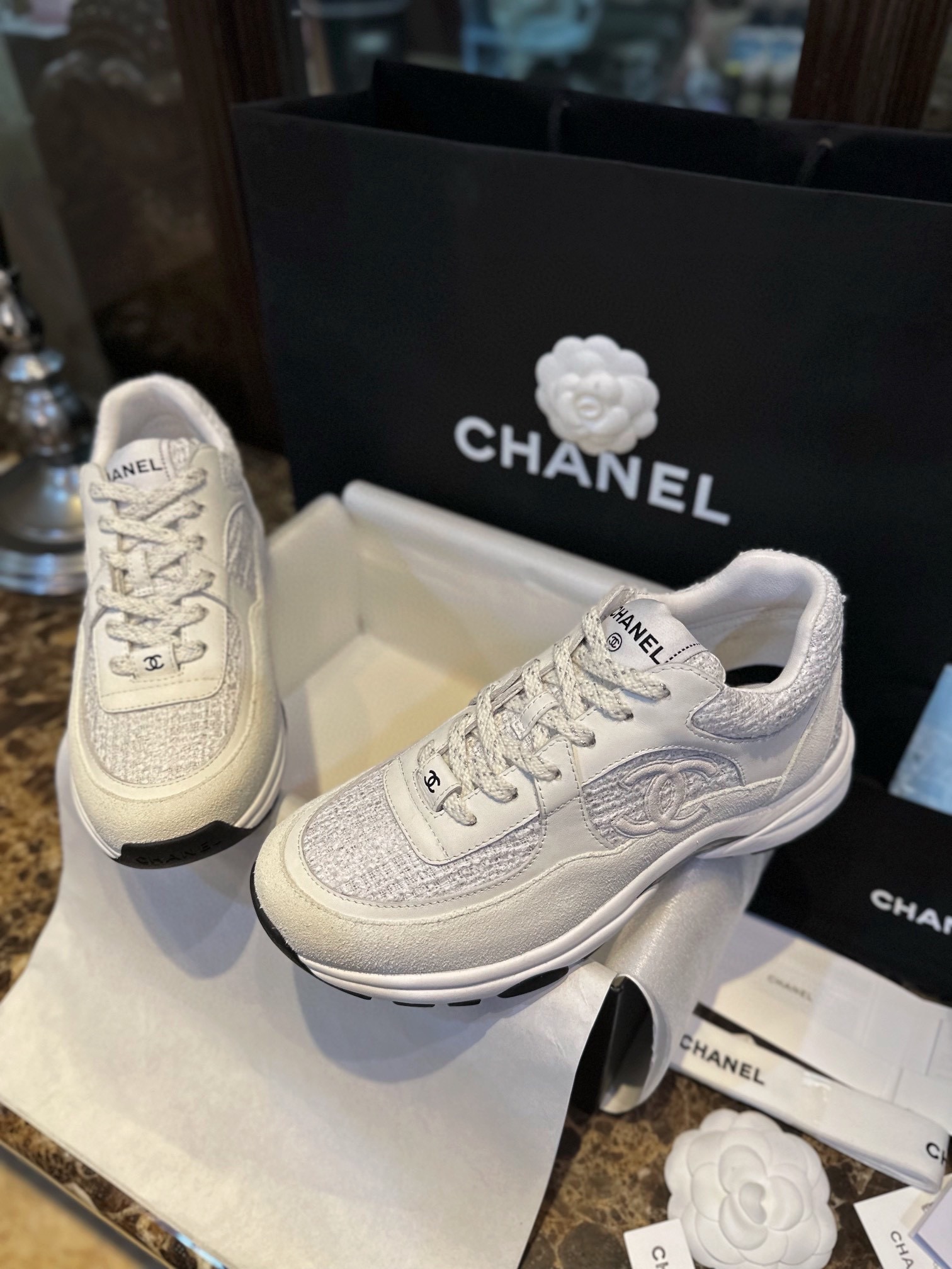 Chanel Snowflake Silver Fur Sneakers