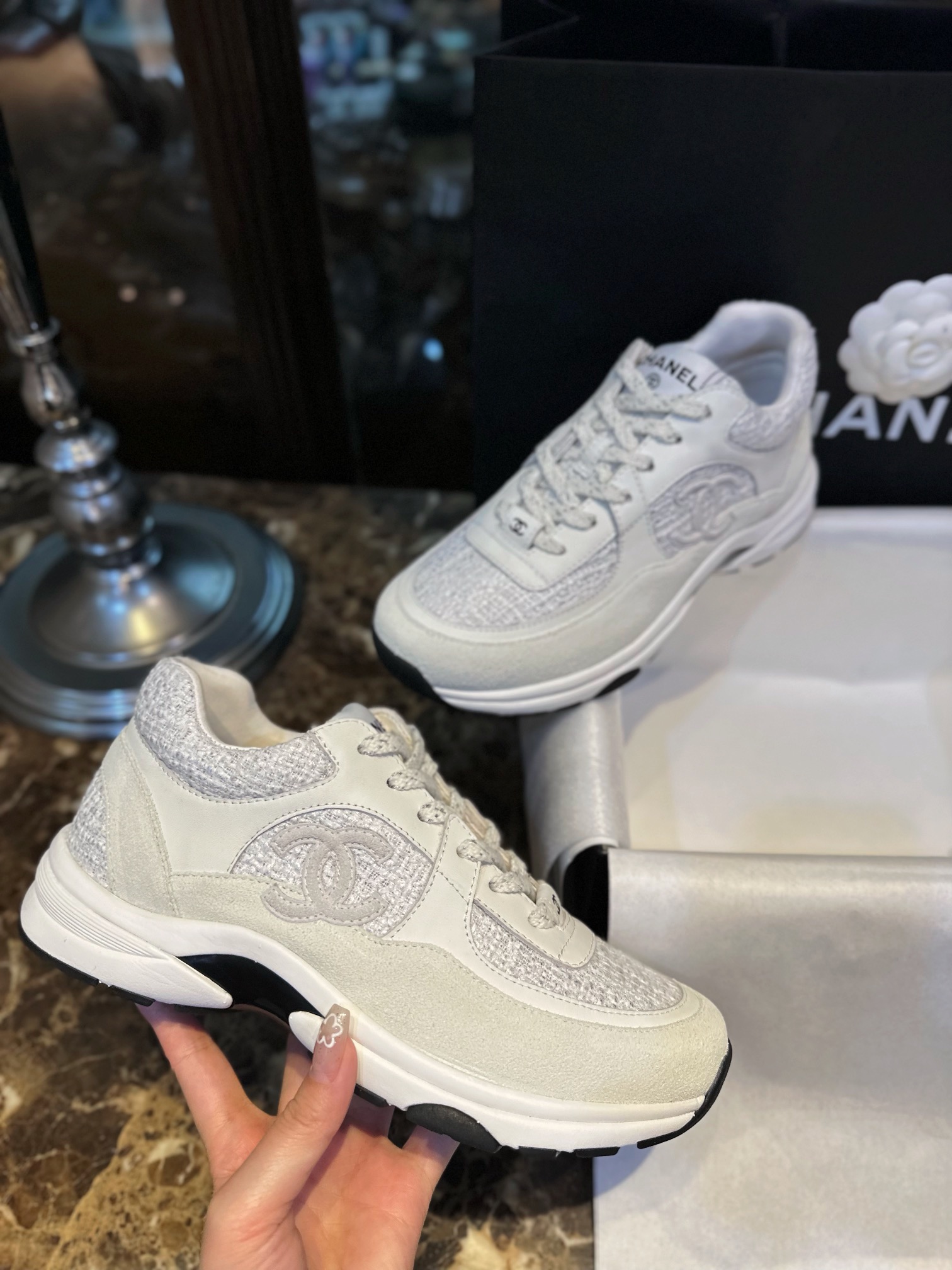 Chanel Snowflake Silver Fur Sneakers