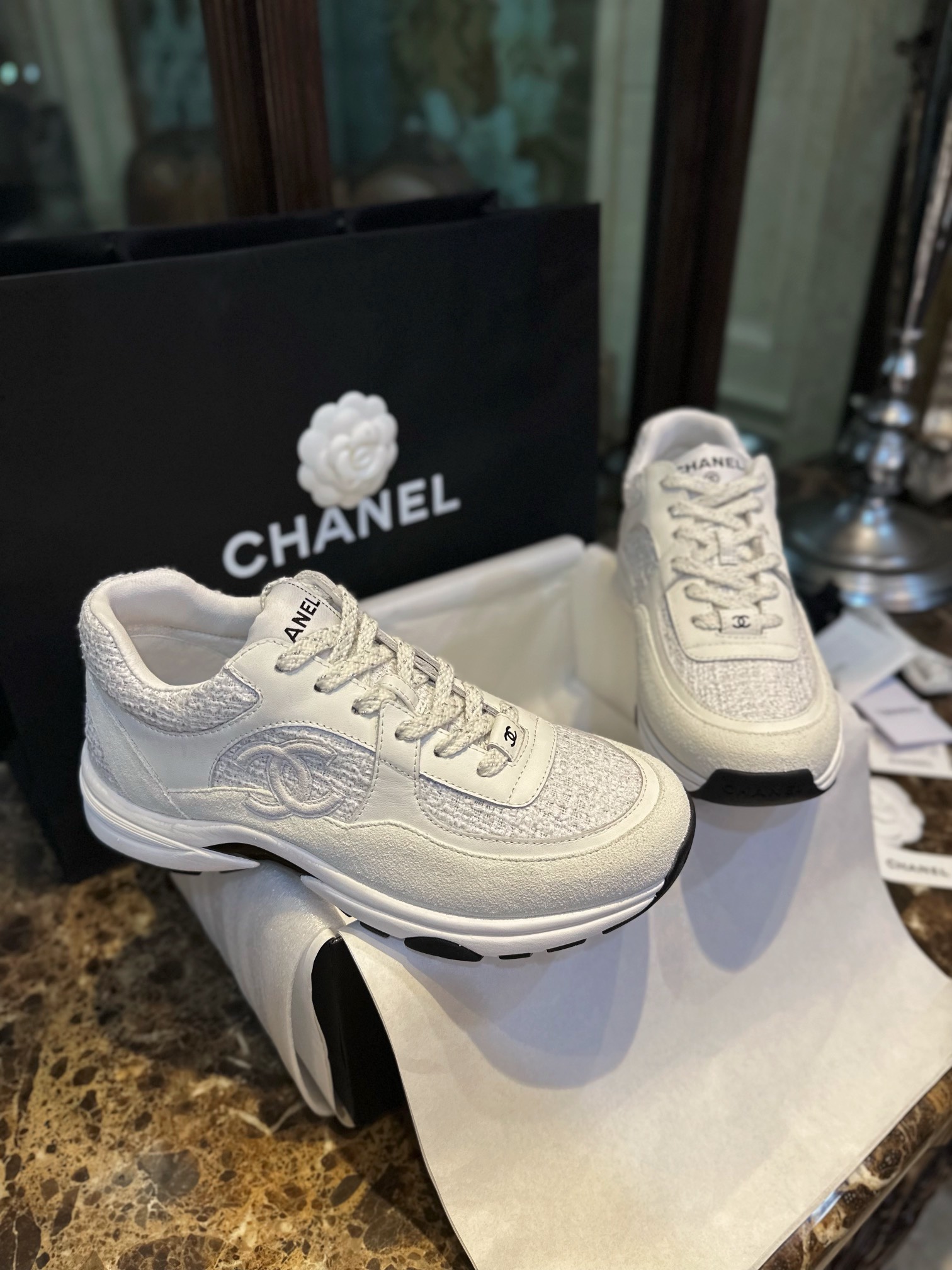 Chanel Snowflake Silver Fur Sneakers