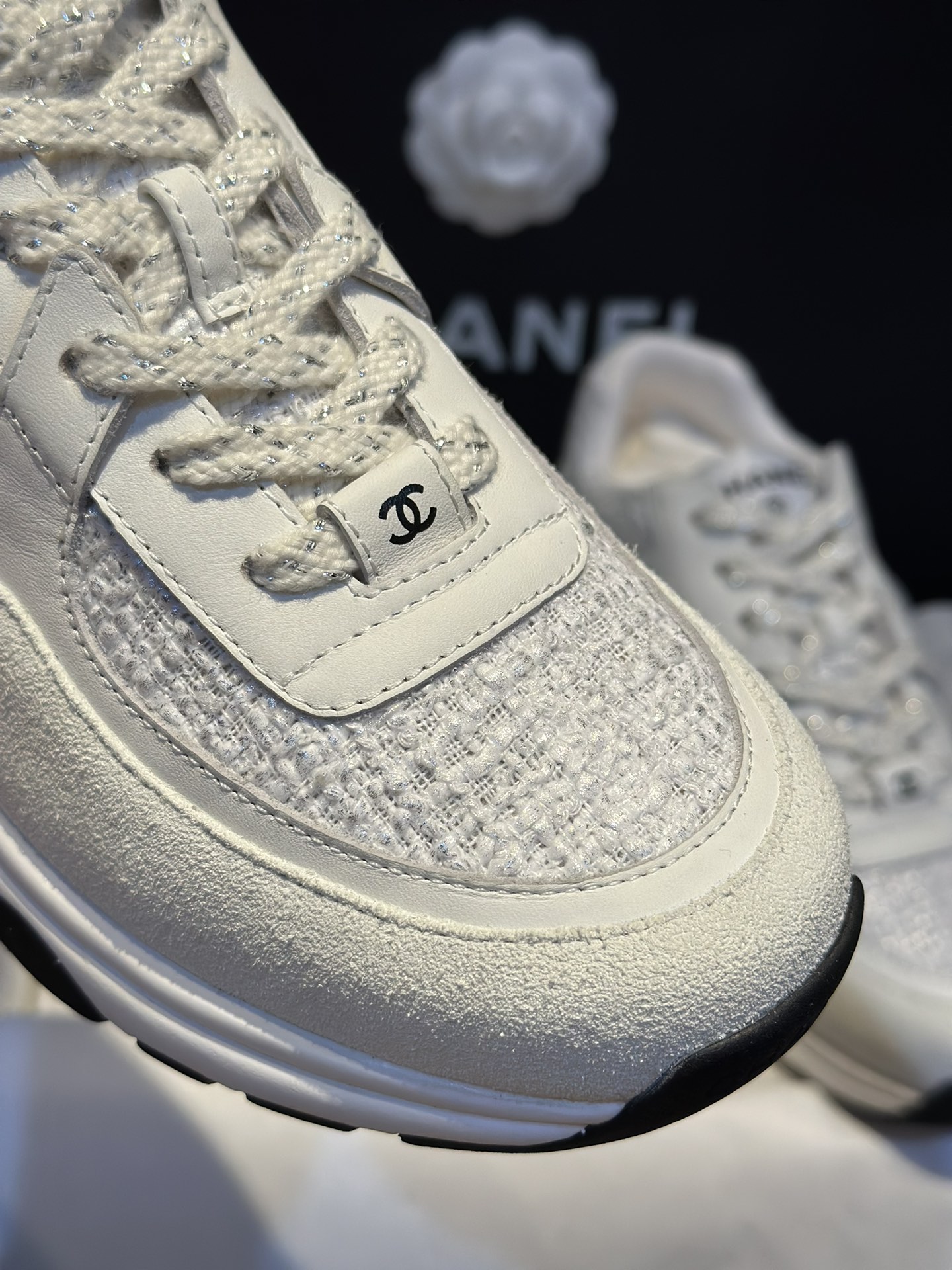 Chanel Snowflake Silver Fur Sneakers