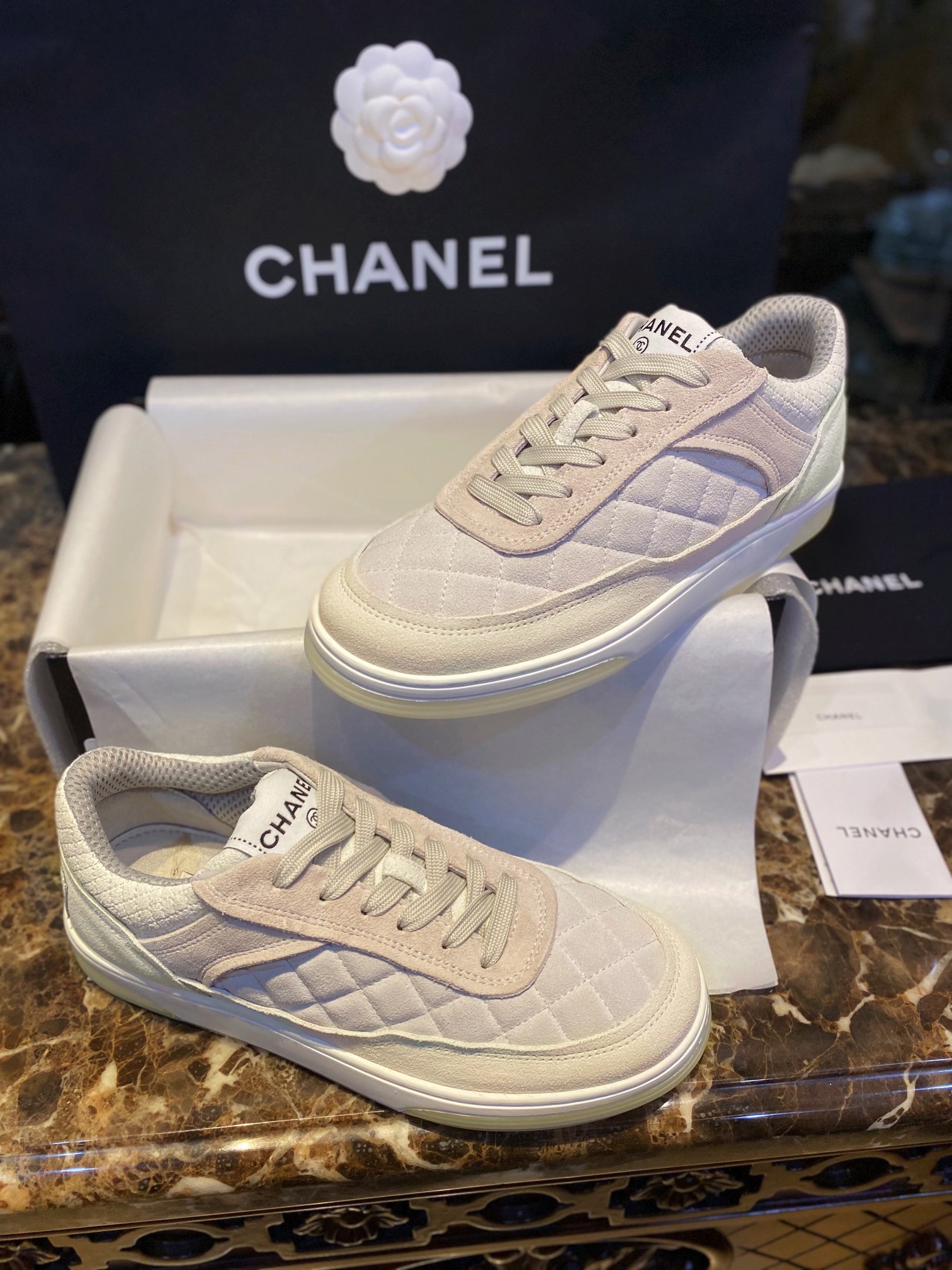 Chanel Grey-Pink Colorblock Sneakers