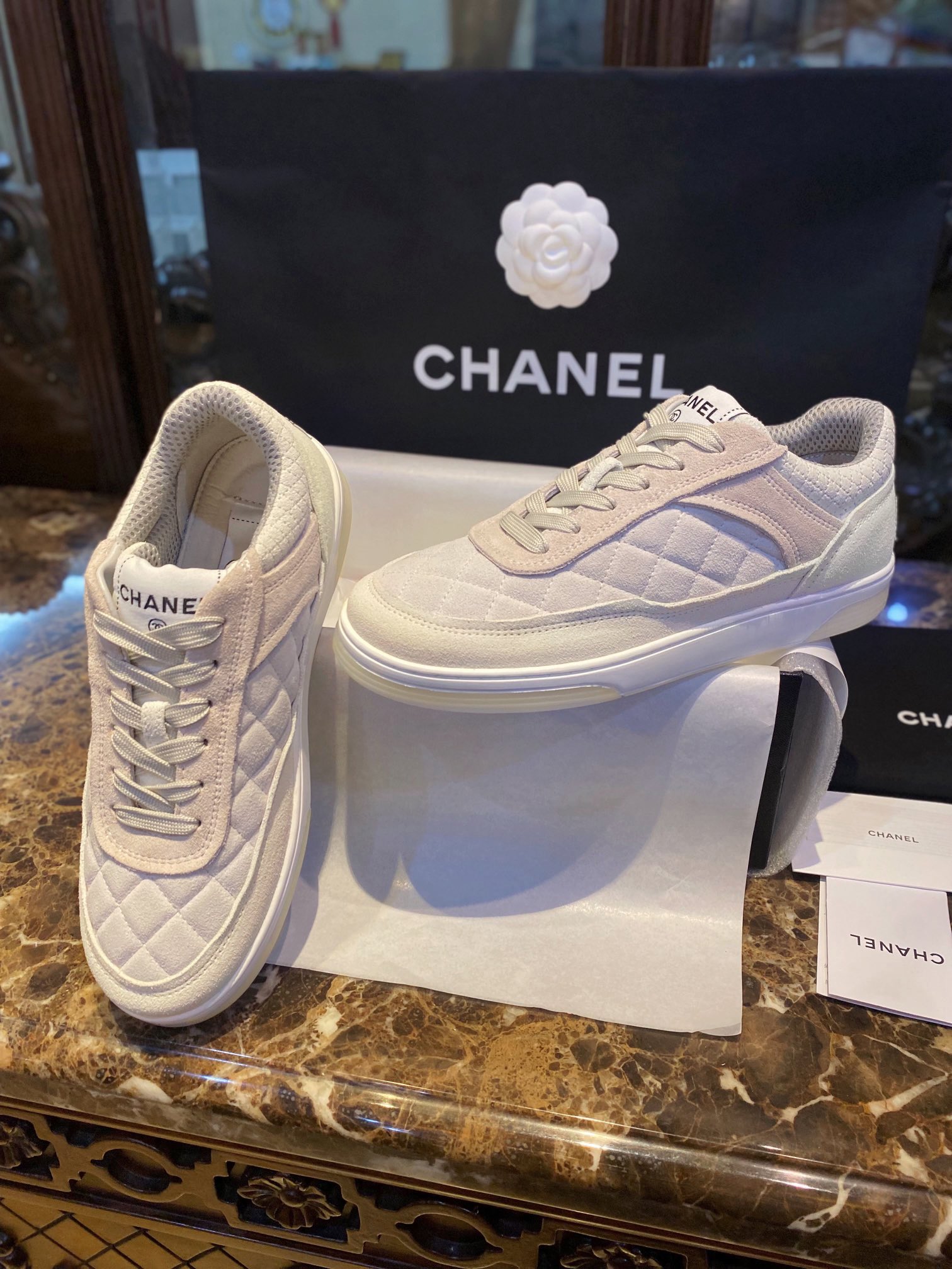 Chanel Grey-Pink Colorblock Sneakers