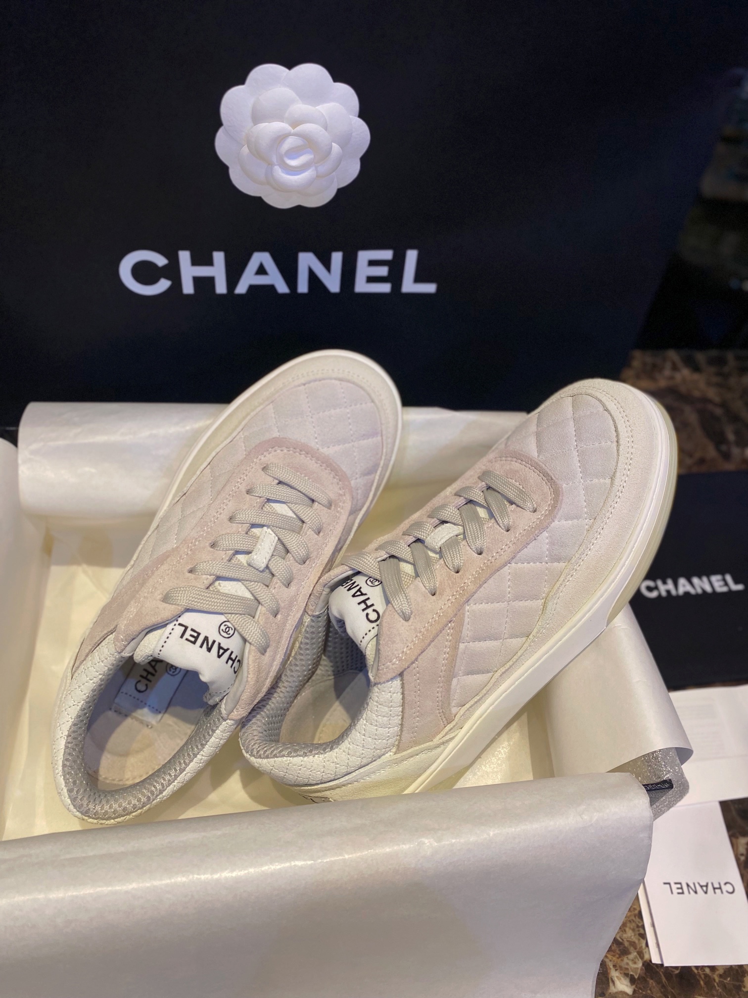 Chanel Grey-Pink Colorblock Sneakers