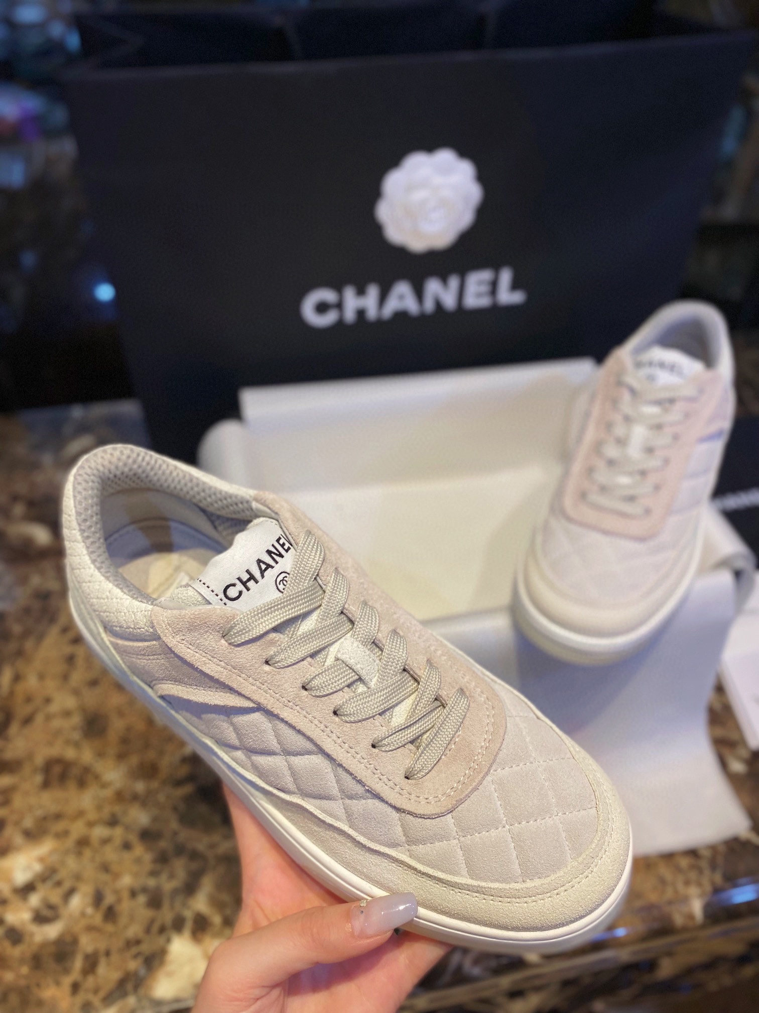 Chanel Grey-Pink Colorblock Sneakers