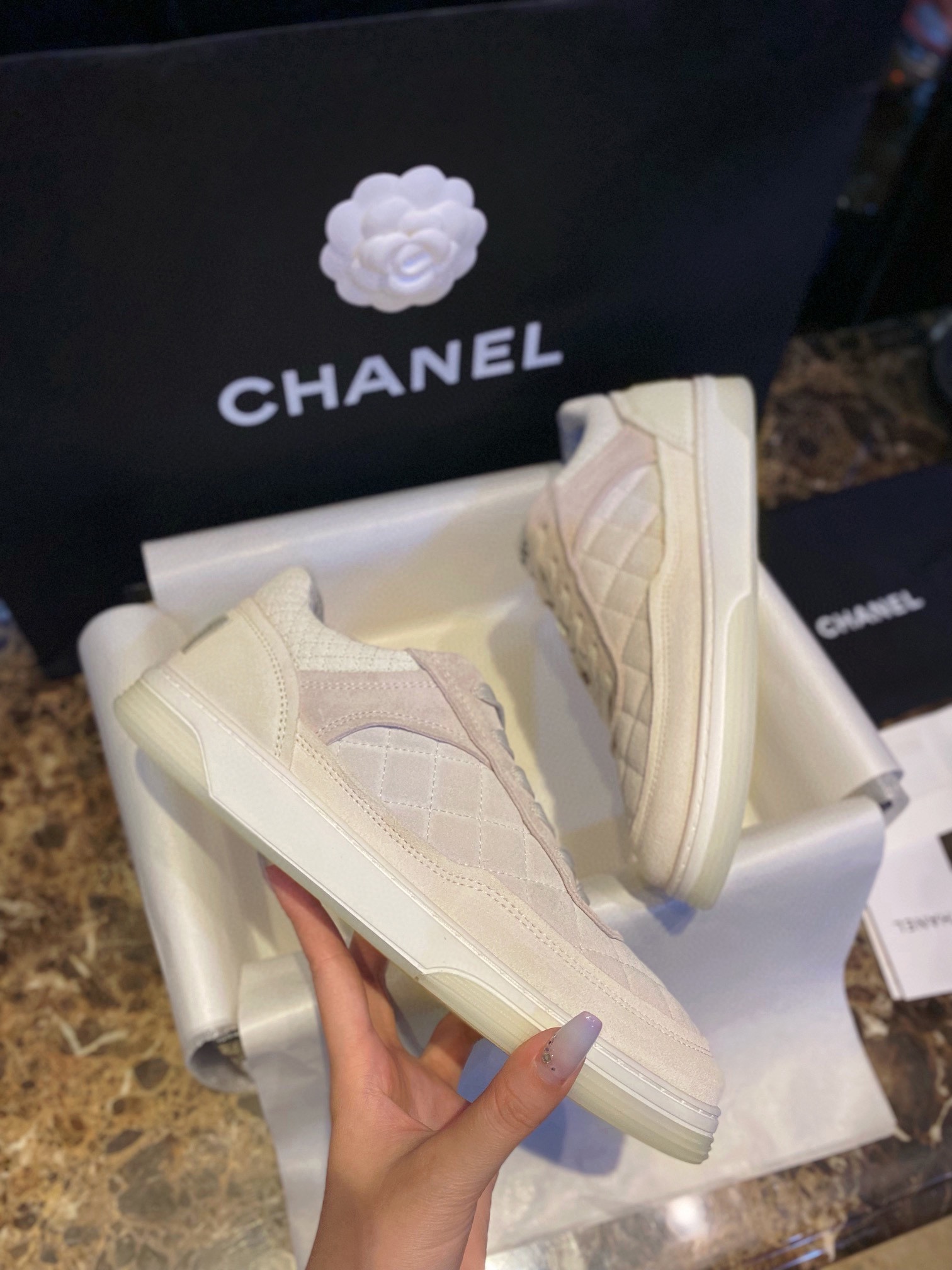 Chanel Grey-Pink Colorblock Sneakers