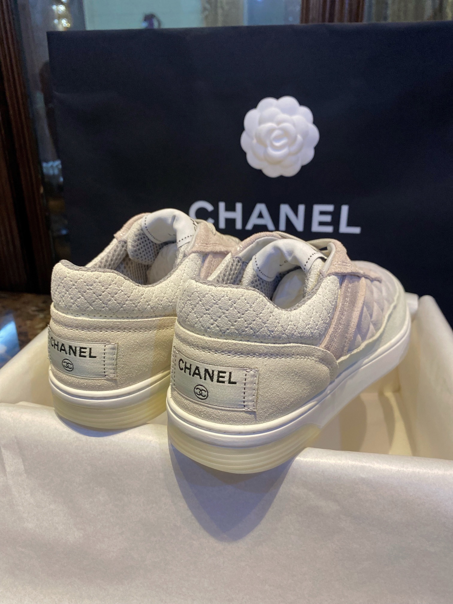 Chanel Grey-Pink Colorblock Sneakers