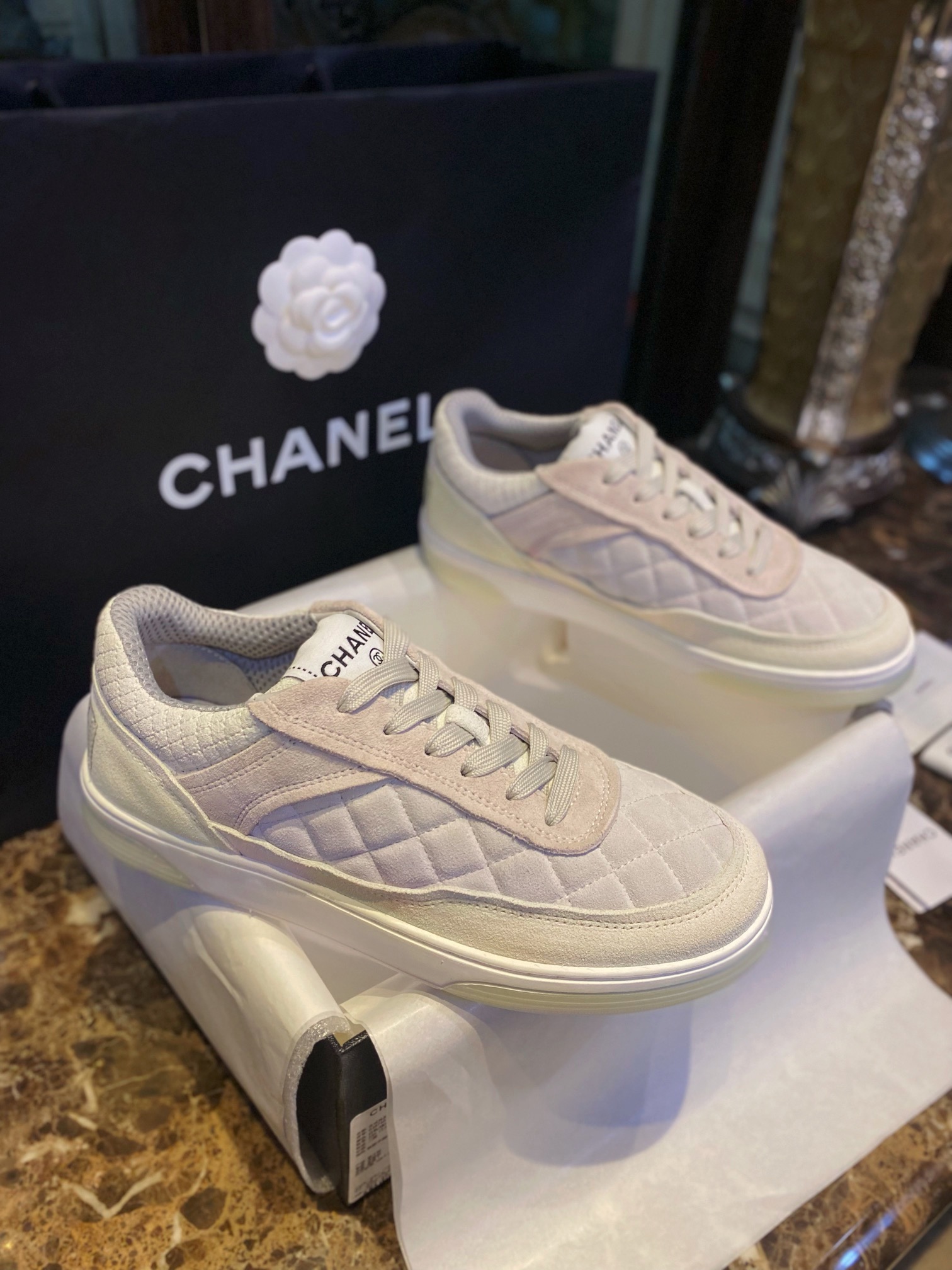 Chanel Grey-Pink Colorblock Sneakers