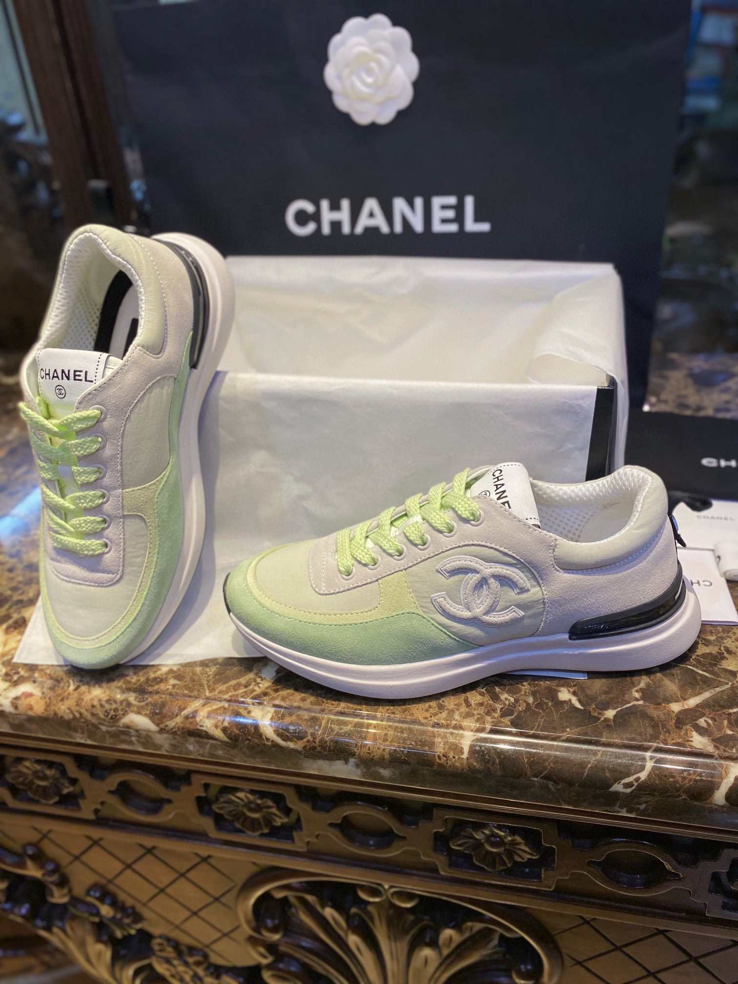 Chanel Suede Sports Shoes in Grass Green