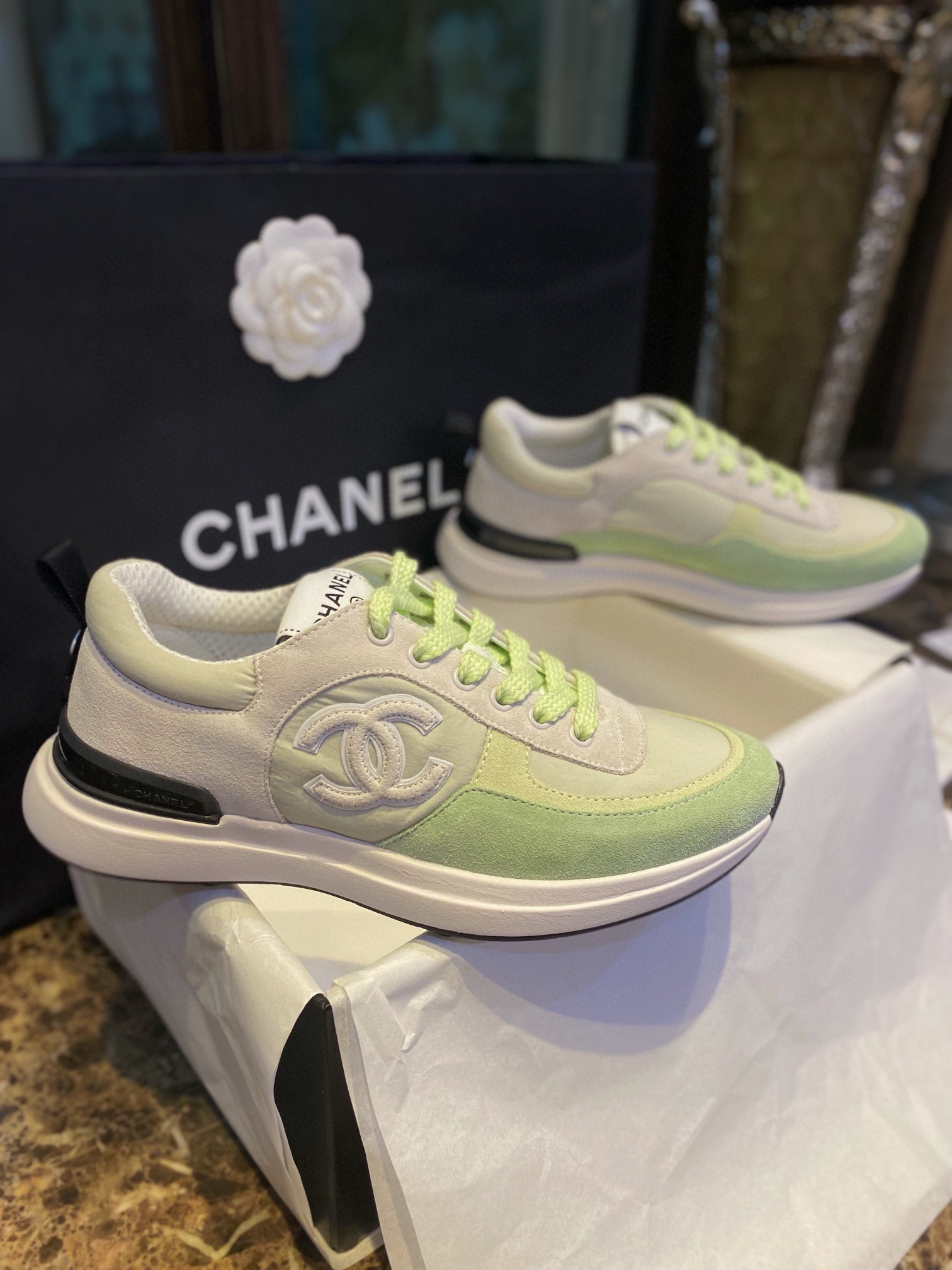 Chanel Suede Sports Shoes in Grass Green