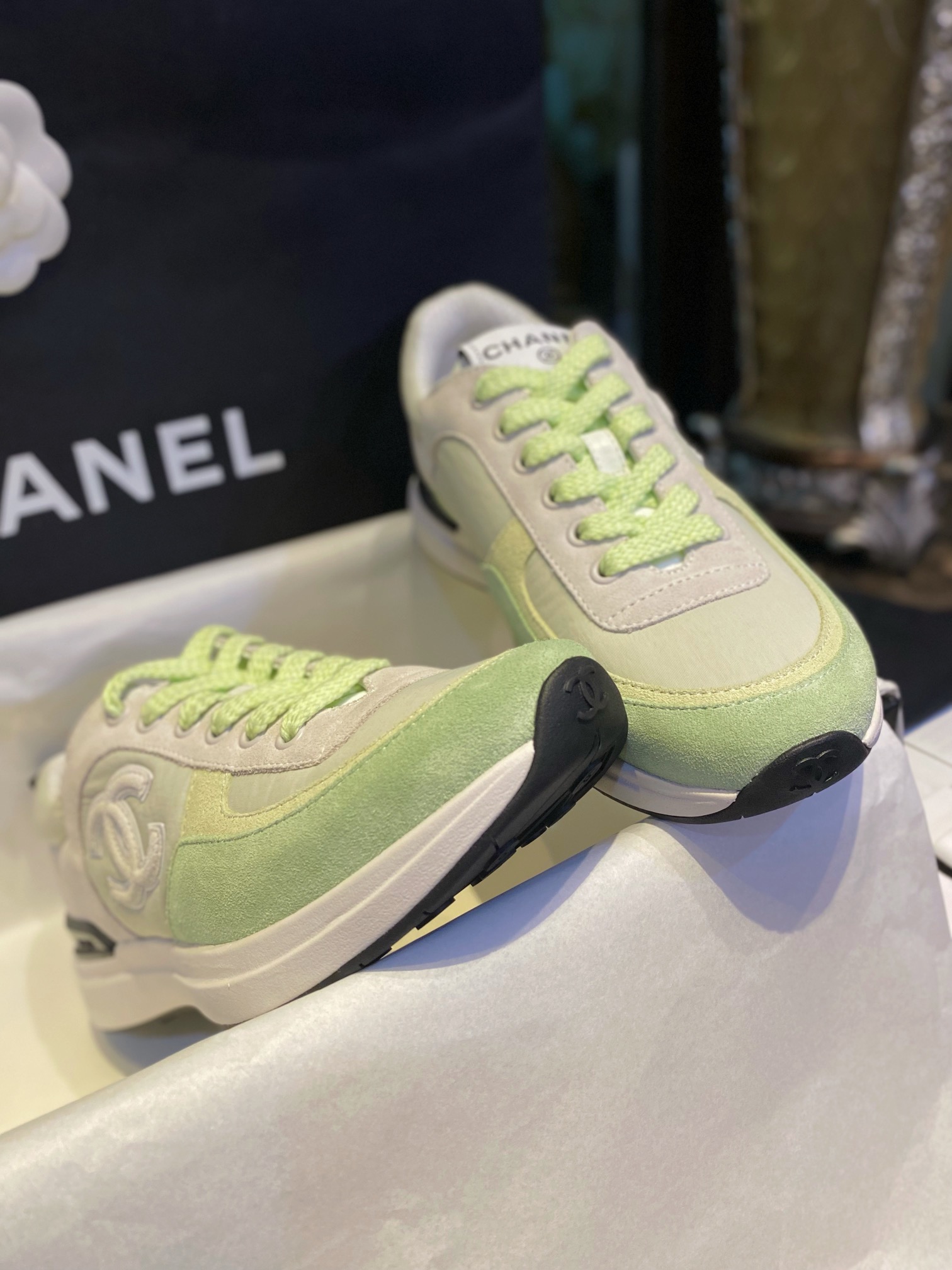 Chanel Suede Sports Shoes in Grass Green