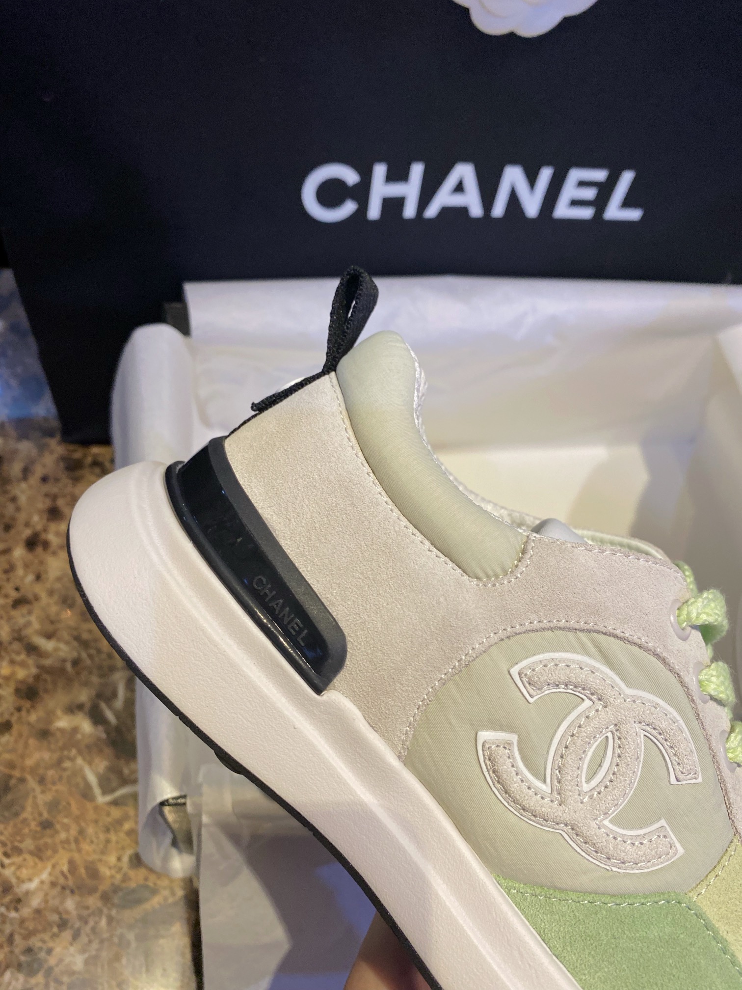 Chanel Suede Sports Shoes in Grass Green