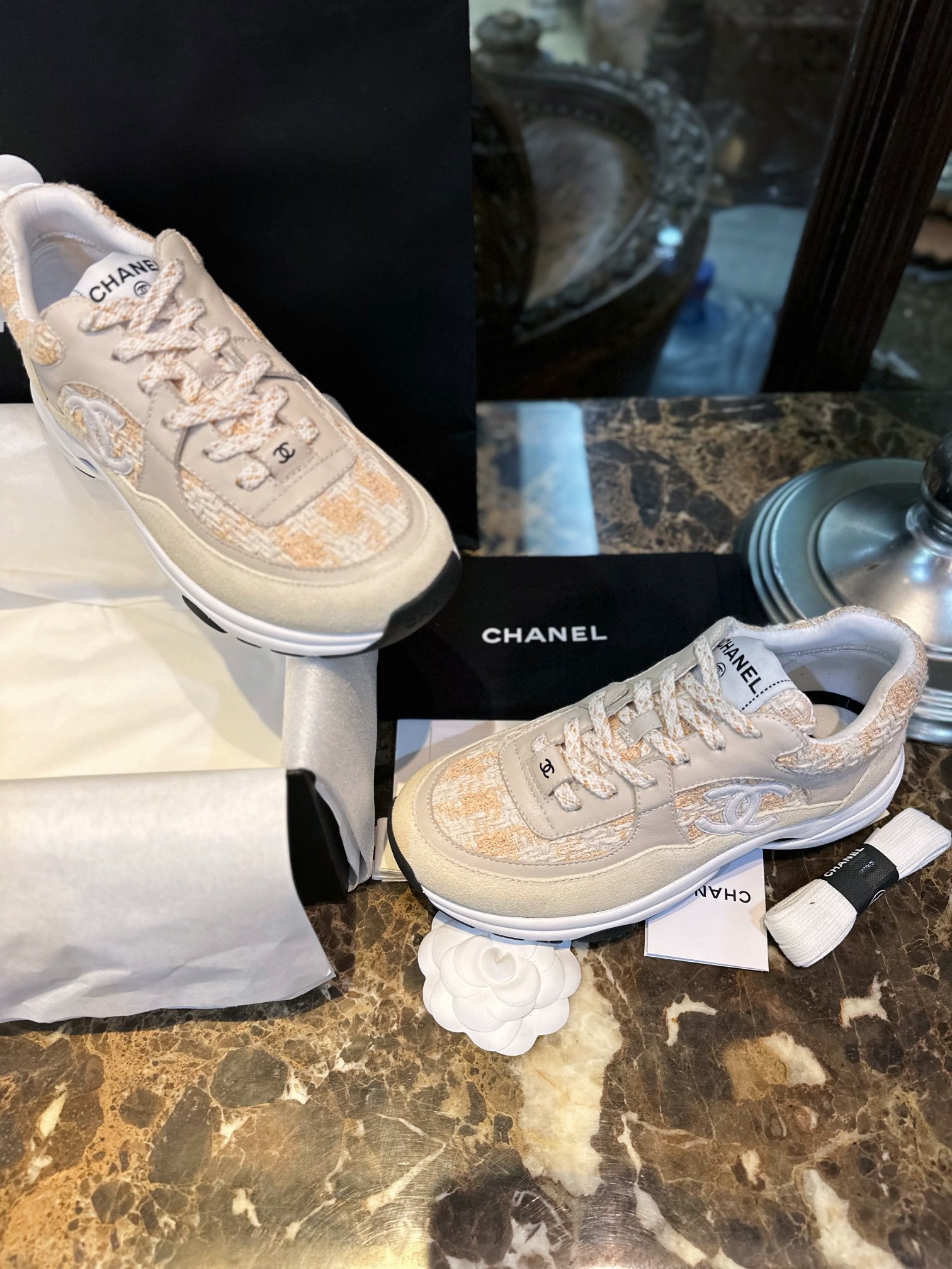 Chanel Tweed Orange Blossom Sports Shoes