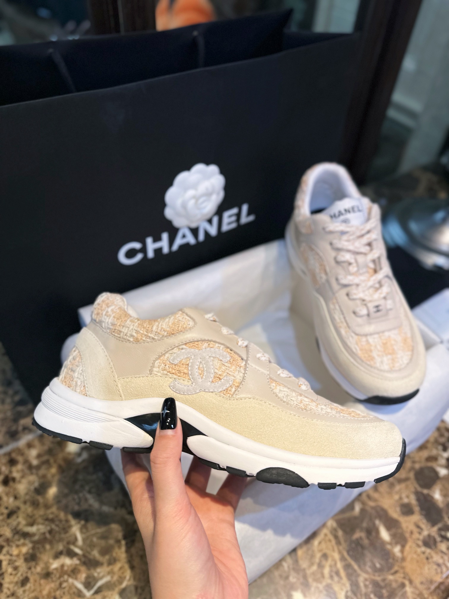 Chanel Tweed Orange Blossom Sports Shoes