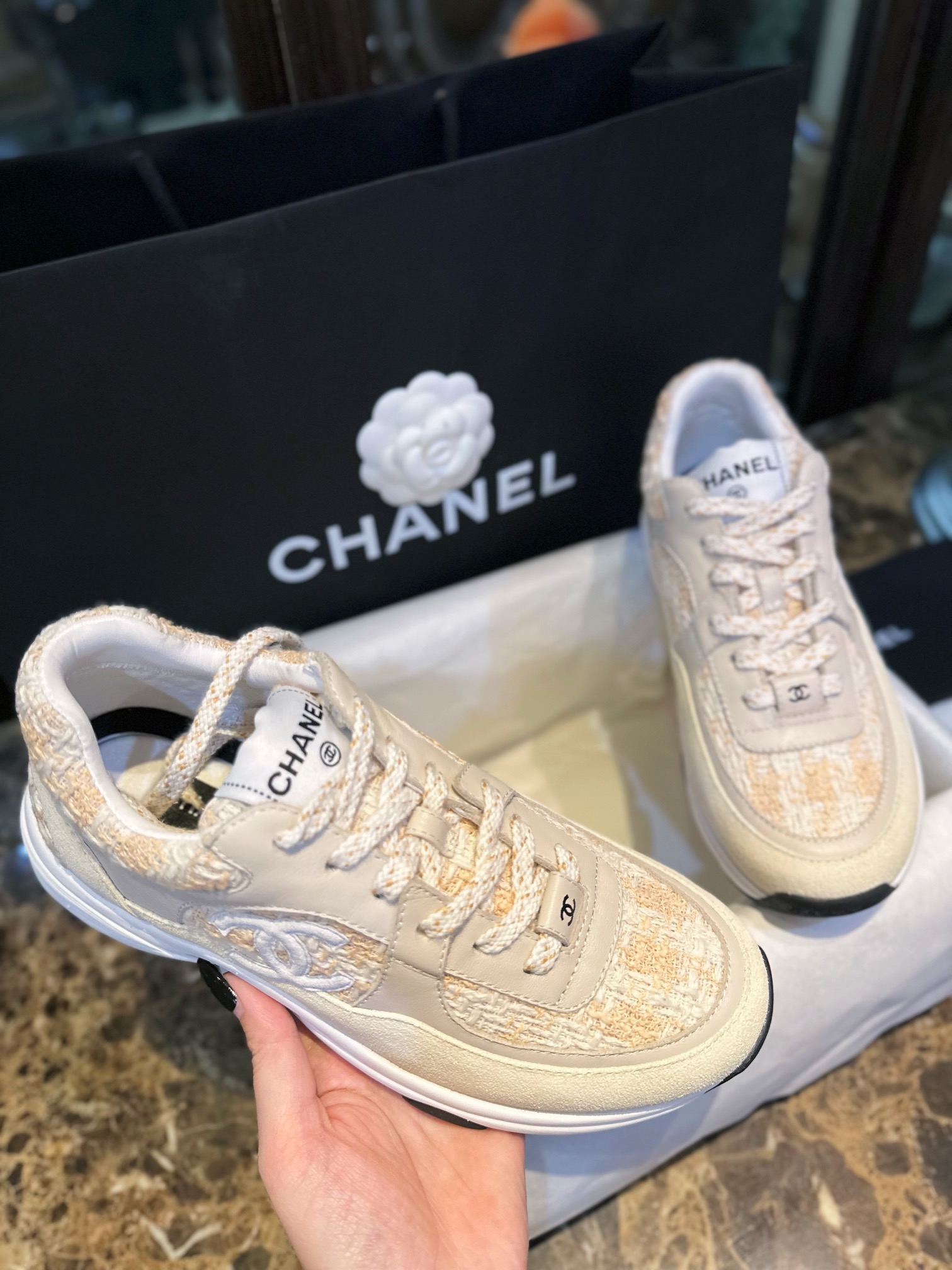 Chanel Tweed Orange Blossom Sports Shoes